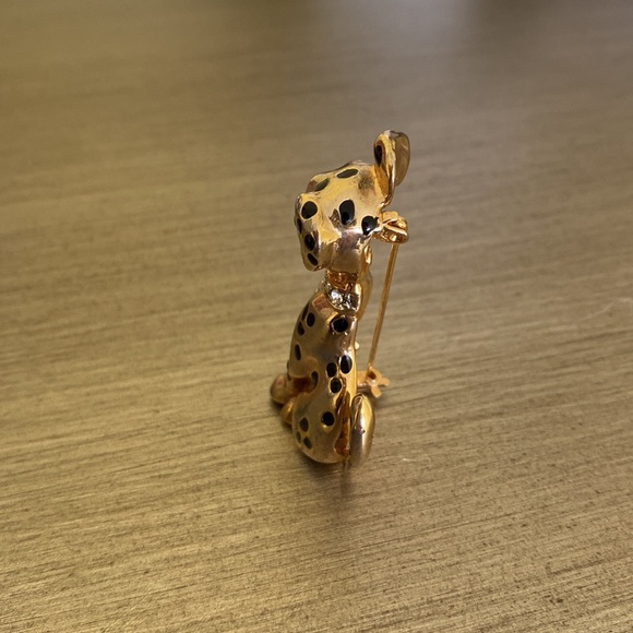 Dog Pin Gold Tone Crystal Rhinestones & Black Enamel Spots, Spotted Dog Brooch - Picture 9 of 11